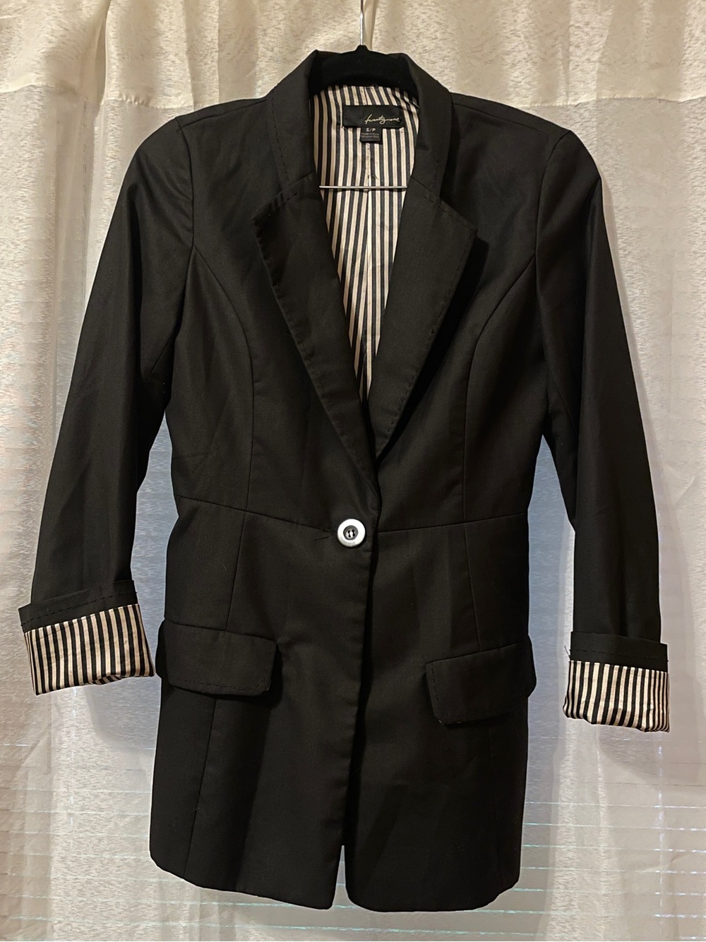 Vintage Forever 21 Black Blazer 3/4 sleeve with Striped Lining Size S/P
